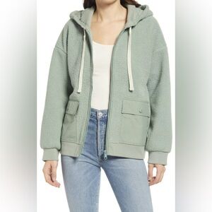 Madewell Frosted Willow Green Resourced Cozy  Sherpa Hoodie Jacket
